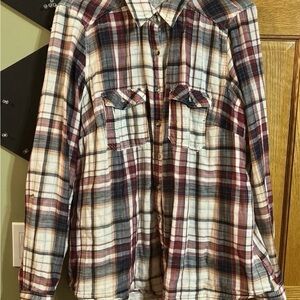 Maurices Neutral Beige Cotton Top with Subtle Stripe Detail